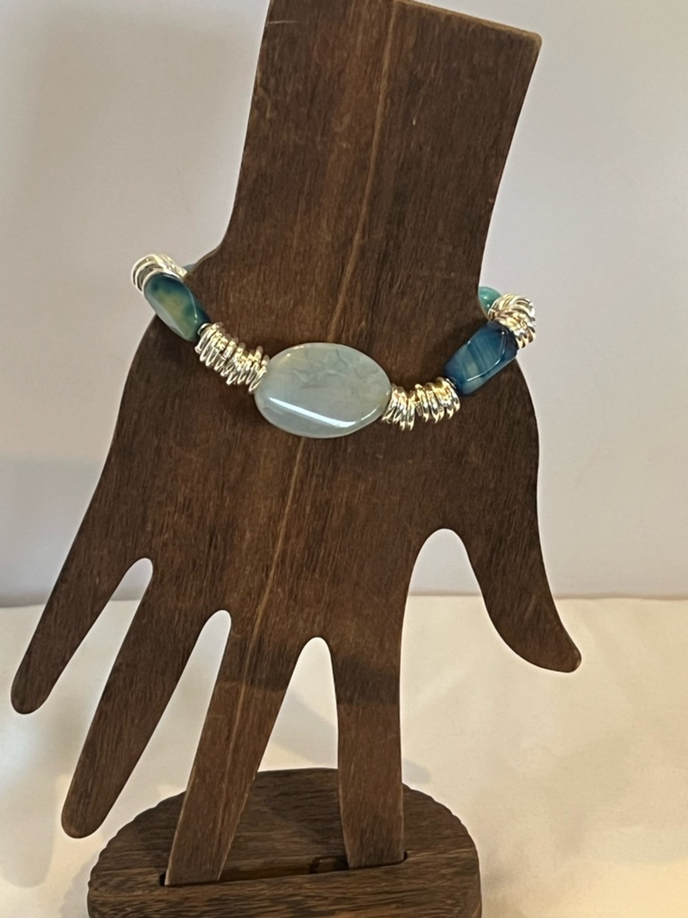 Blue Agate Stretch Bracelet with Silver-Tone Accents - Women Jewelry